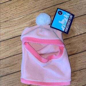 Pink Fleece Pet Hat with Pom Pom (Med)